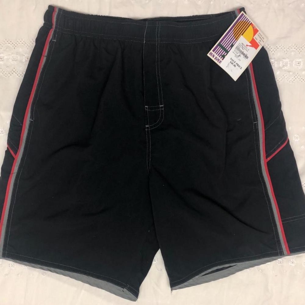 NWT Men's Black & Red/Gray Stripe Alpine Bathing Suit